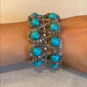 Silver and turquoise stretchy bracelet